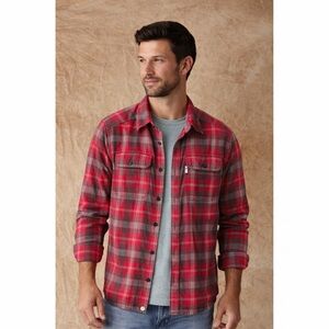 The Normal Brand Mens Mountain Overshirt Red‎ Plaid Flannel Medium Outdoors